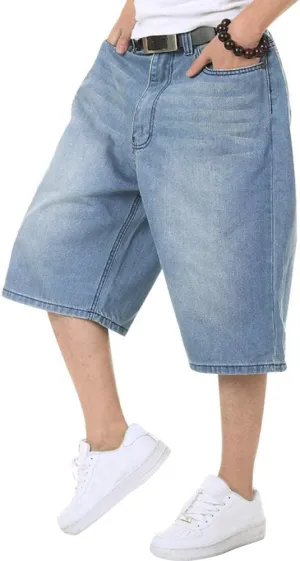 IDEALSANXUN Baggy Jean Shorts for Men Jorts Casual Loose Fit Long Denim Shorts