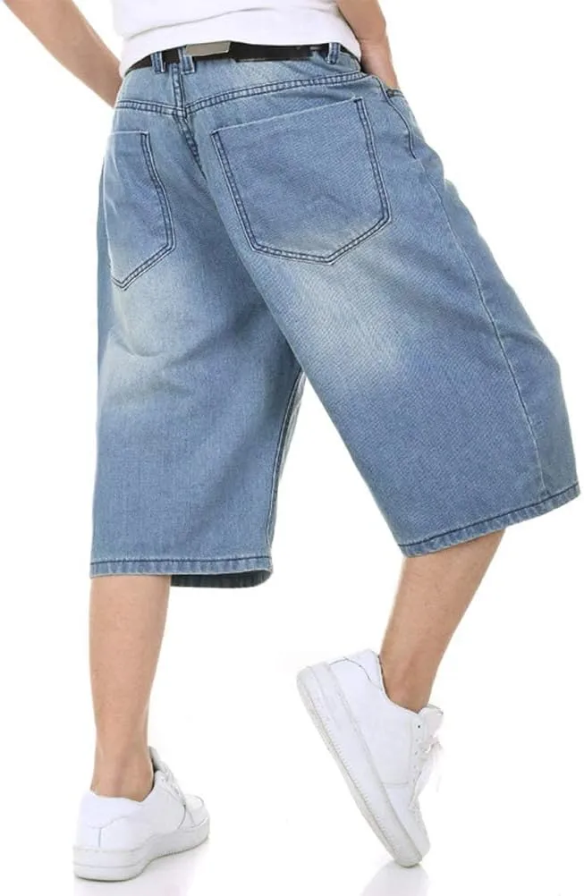 IDEALSANXUN Baggy Jean Shorts for Men Jorts Casual Loose Fit Long Denim Shorts