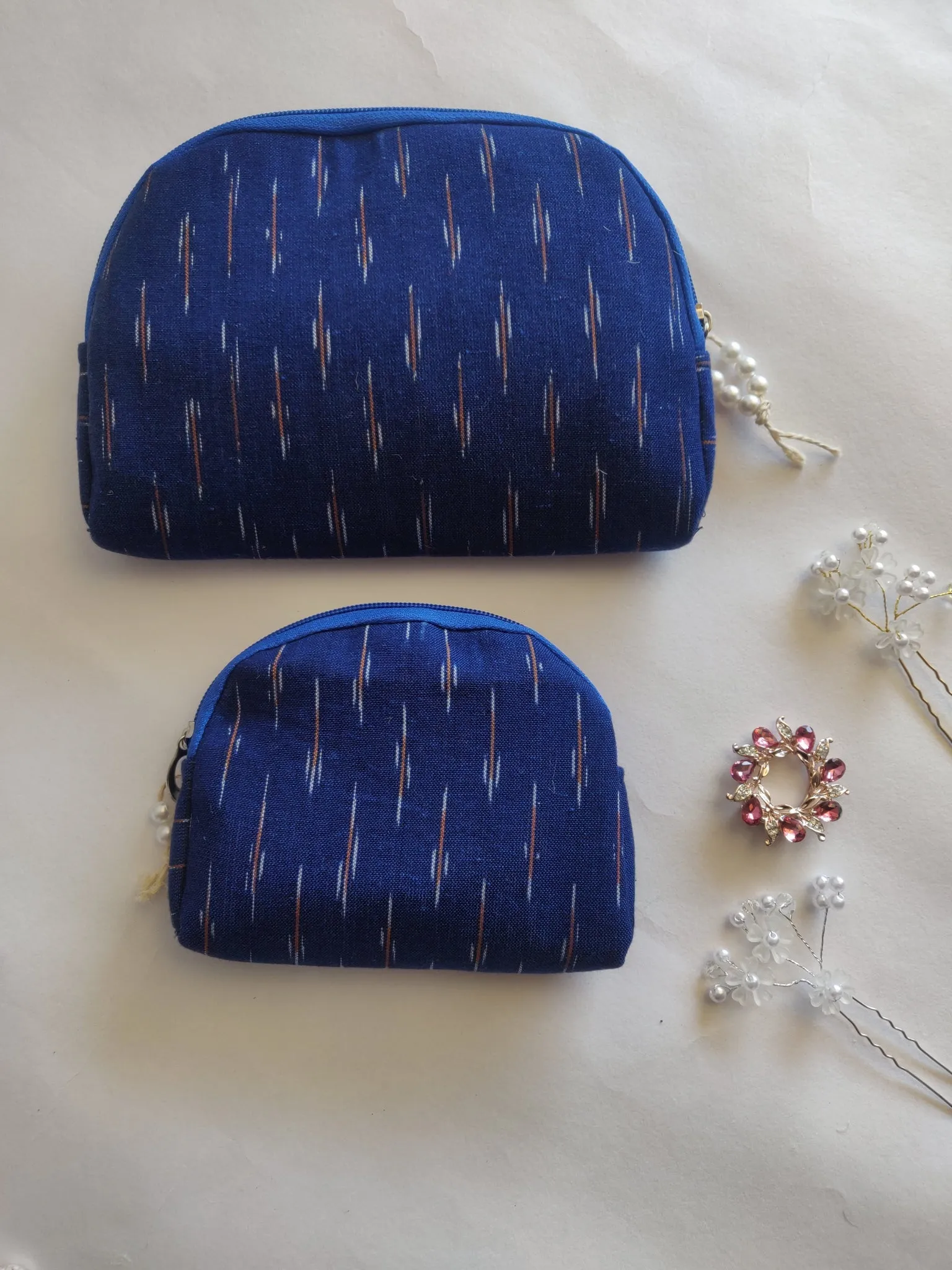 Ikat Blue Utility Pouches - Set of 2