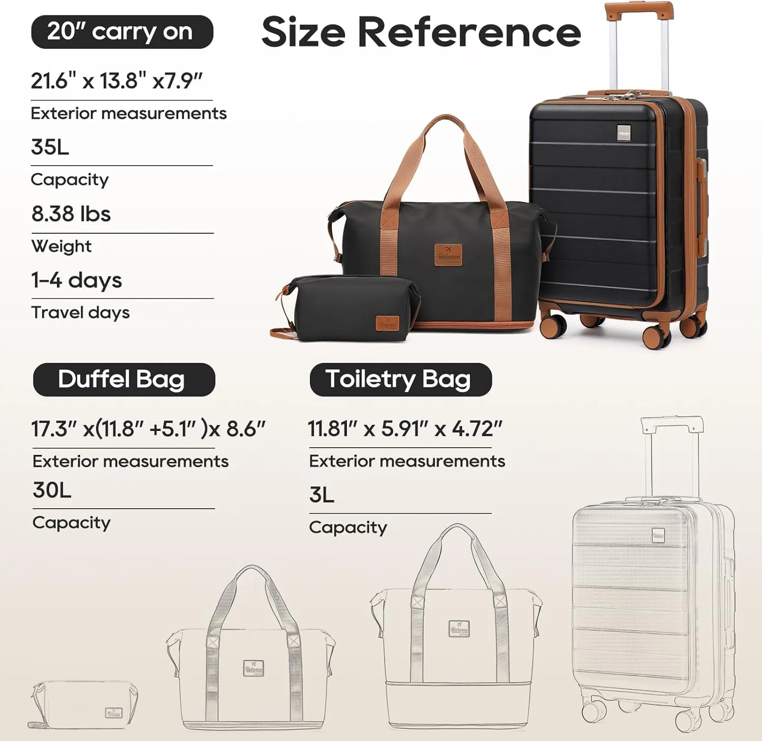 imiomo Carry on Luggage Airline Approved with TSA Lock, Hard Shell 20 Inch Travel Carry-on Suitcase with Spinner Wheels and Charging Port, Black