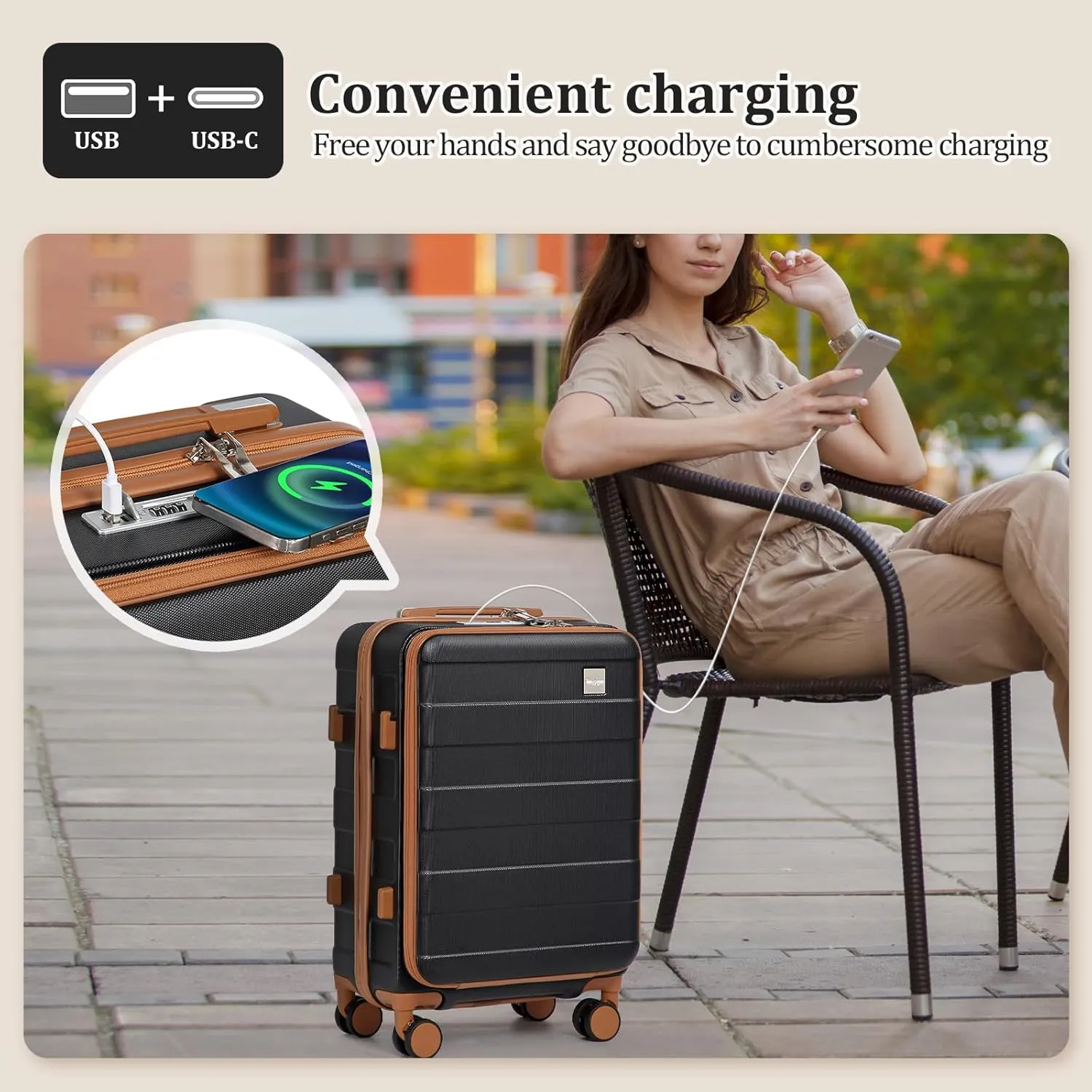 imiomo Carry on Luggage Airline Approved with TSA Lock, Hard Shell 20 Inch Travel Carry-on Suitcase with Spinner Wheels and Charging Port, Black