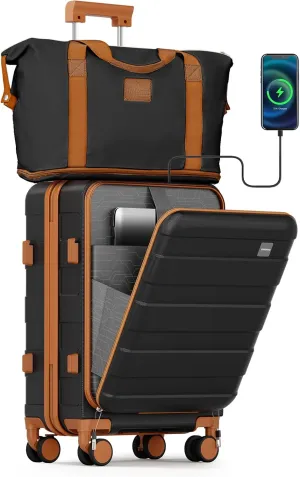 imiomo Carry on Luggage Airline Approved with TSA Lock, Hard Shell 20 Inch Travel Carry-on Suitcase with Spinner Wheels and Charging Port, Black