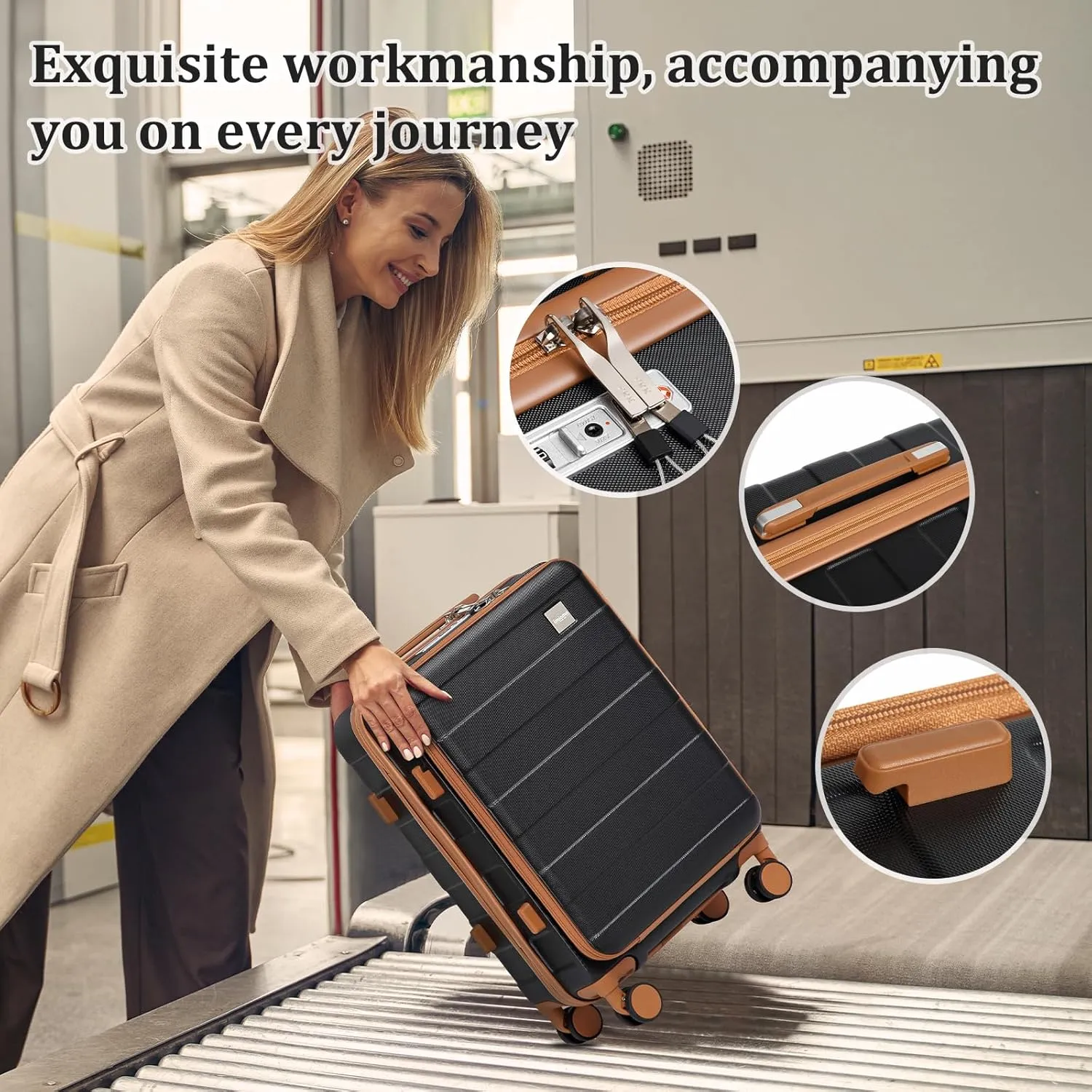 imiomo Carry on Luggage Airline Approved with TSA Lock, Hard Shell 20 Inch Travel Carry-on Suitcase with Spinner Wheels and Charging Port, Black