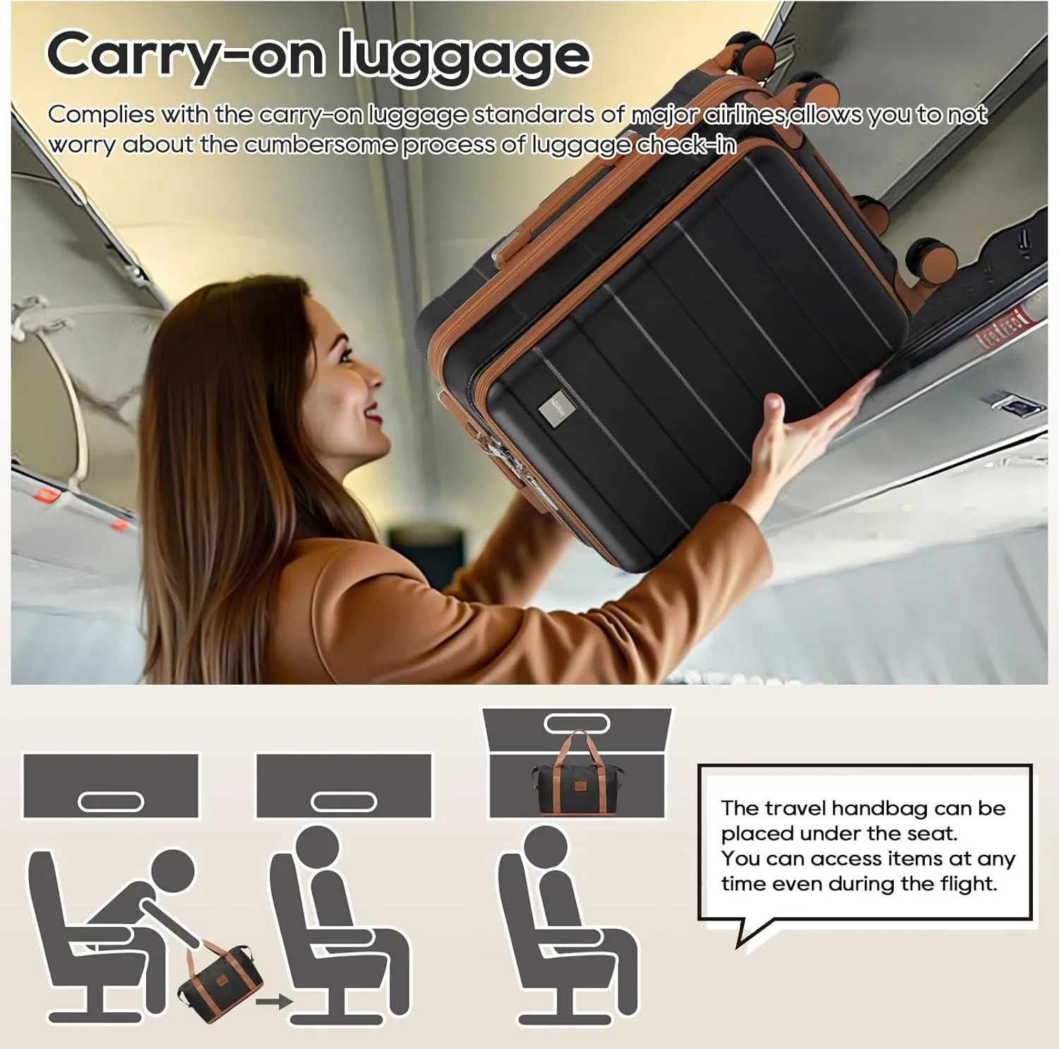 imiomo Carry on Luggage Airline Approved with TSA Lock, Hard Shell 20 Inch Travel Carry-on Suitcase with Spinner Wheels and Charging Port, Black