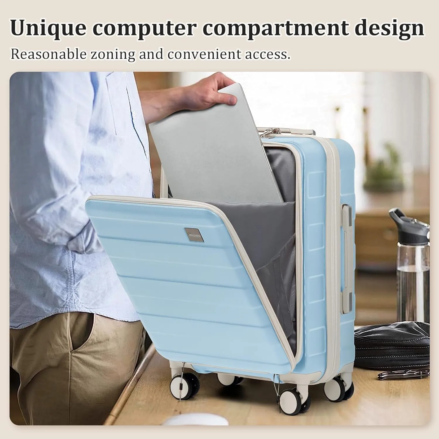 imiomo Carry on Luggage Airline Approved with TSA Lock, Hard Shell 20 Inch Travel Carry-on Suitcase with Spinner Wheels and Charging Port, Lightblue