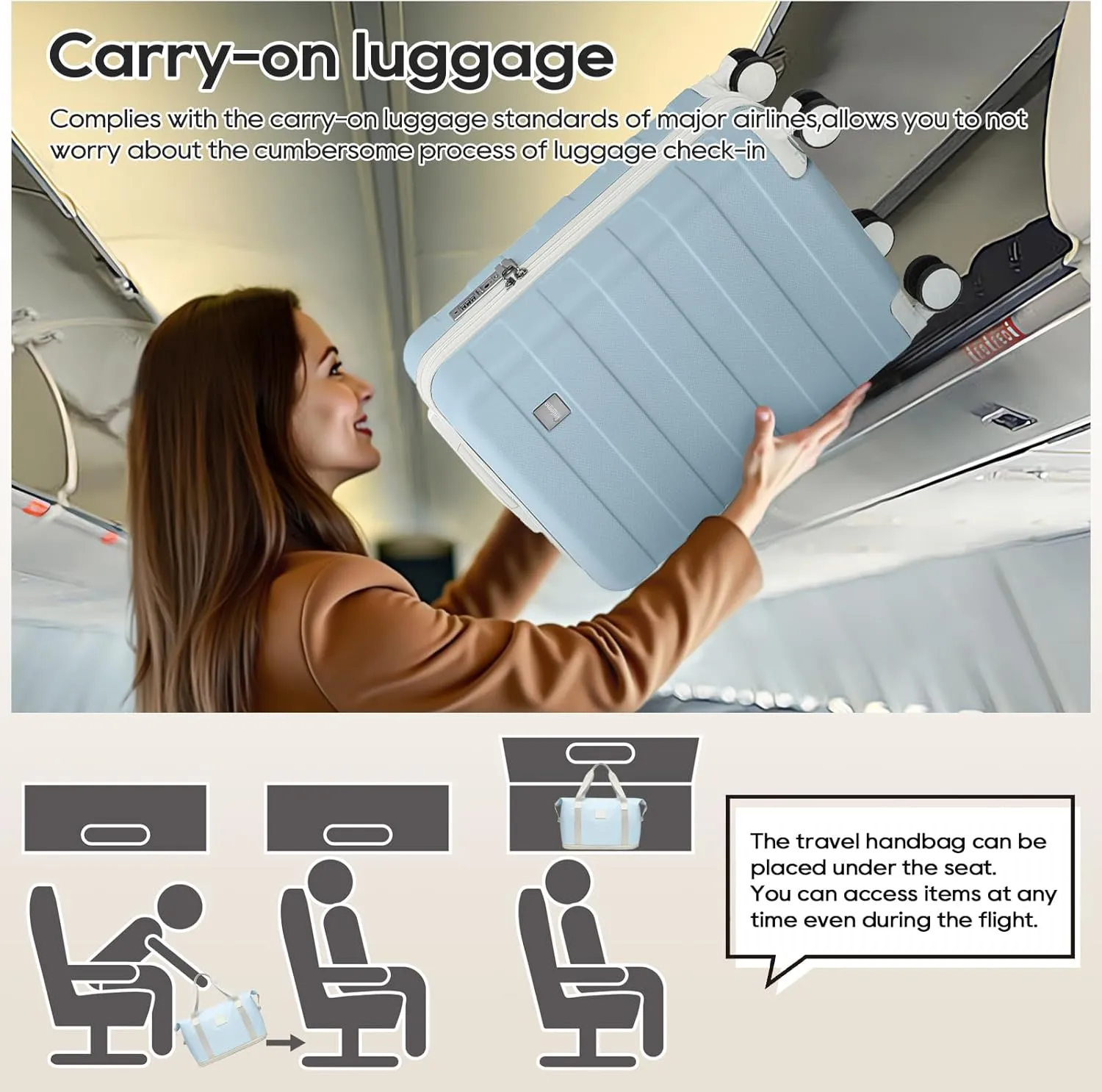 imiomo Carry on Luggage Airline Approved with TSA Lock, Hard Shell 20 Inch Travel Carry-on Suitcase with Spinner Wheels and Charging Port, Lightblue