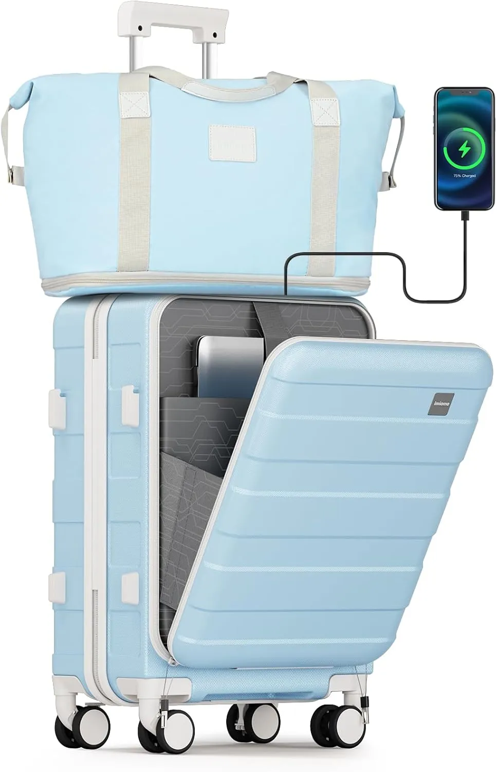 imiomo Carry on Luggage Airline Approved with TSA Lock, Hard Shell 20 Inch Travel Carry-on Suitcase with Spinner Wheels and Charging Port, Lightblue