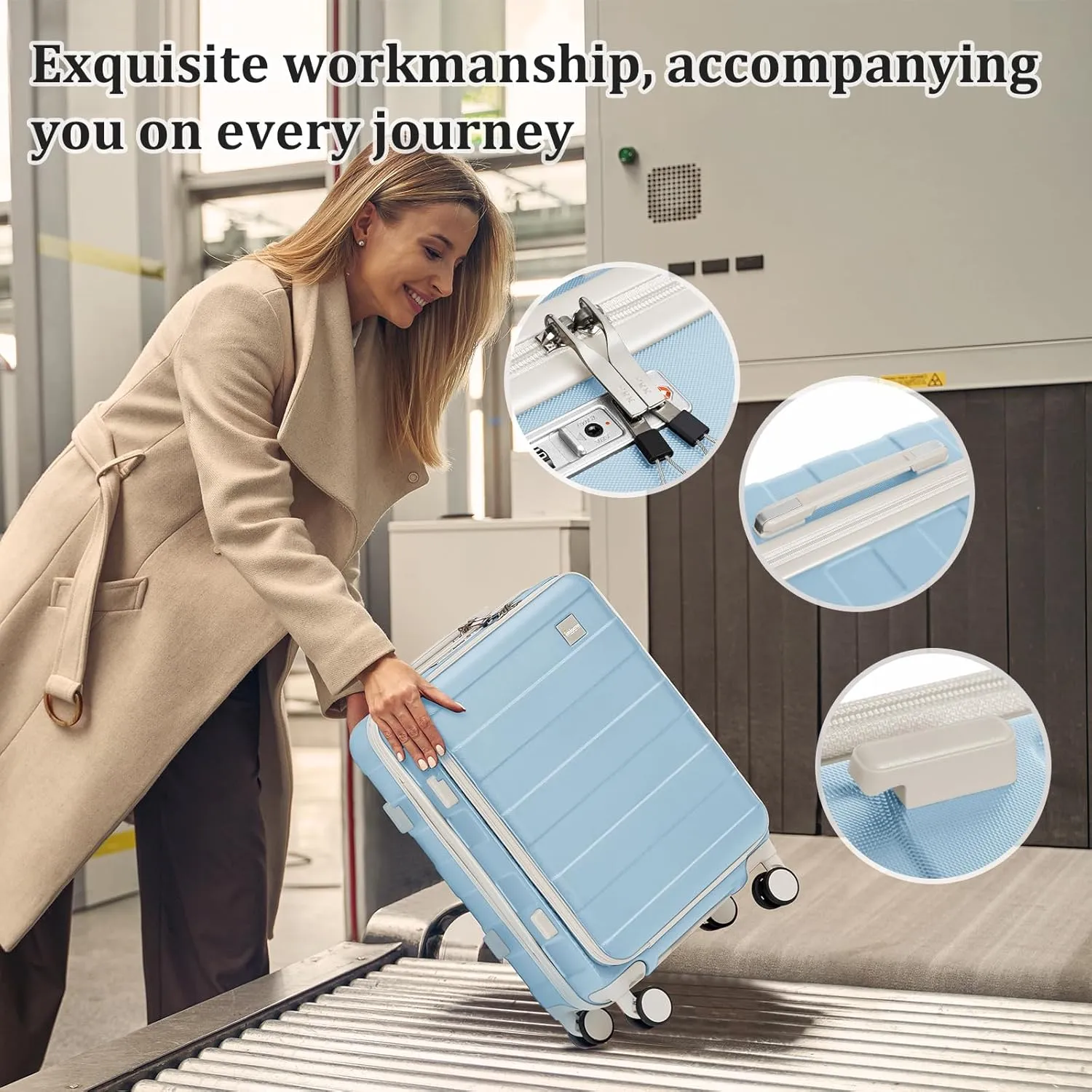 imiomo Carry on Luggage Airline Approved with TSA Lock, Hard Shell 20 Inch Travel Carry-on Suitcase with Spinner Wheels and Charging Port, Lightblue