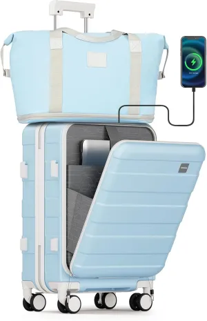 imiomo Carry on Luggage Airline Approved with TSA Lock, Hard Shell 20 Inch Travel Carry-on Suitcase with Spinner Wheels and Charging Port, Lightblue