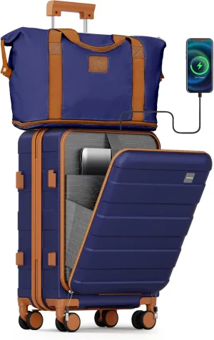 imiomo Carry on Luggage Airline Approved with TSA Lock, Hard Shell 20 Inch Travel Carry-on Suitcase with Spinner Wheels and Charging Port, Navy