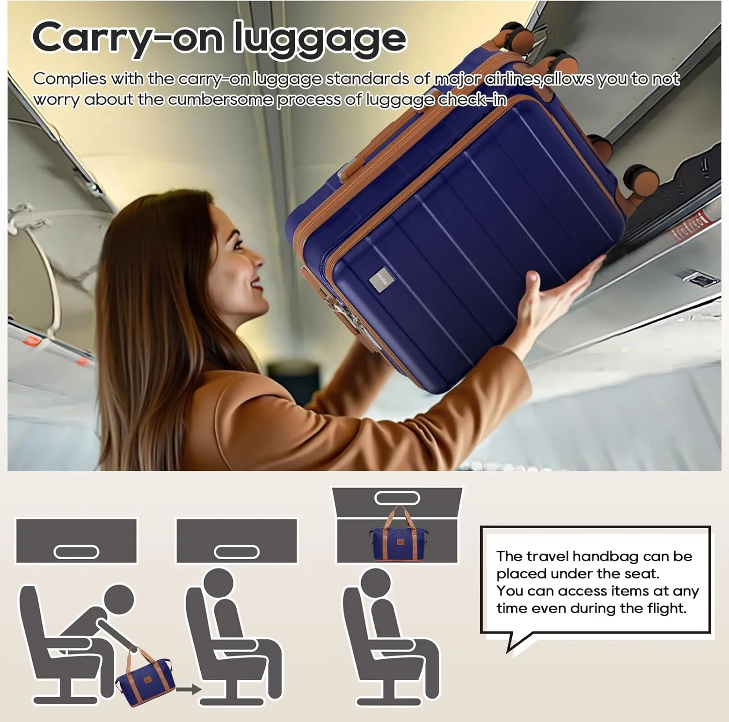 imiomo Carry on Luggage Airline Approved with TSA Lock, Hard Shell 20 Inch Travel Carry-on Suitcase with Spinner Wheels and Charging Port, Navy