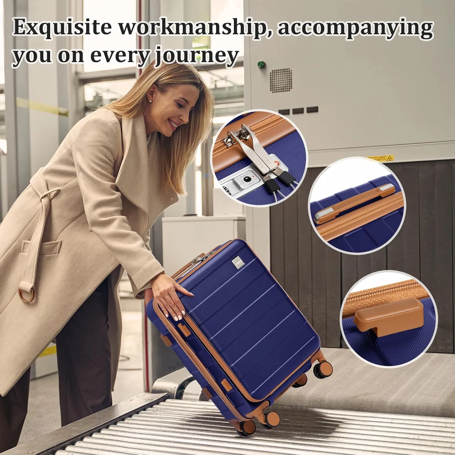 imiomo Carry on Luggage Airline Approved with TSA Lock, Hard Shell 20 Inch Travel Carry-on Suitcase with Spinner Wheels and Charging Port, Navy