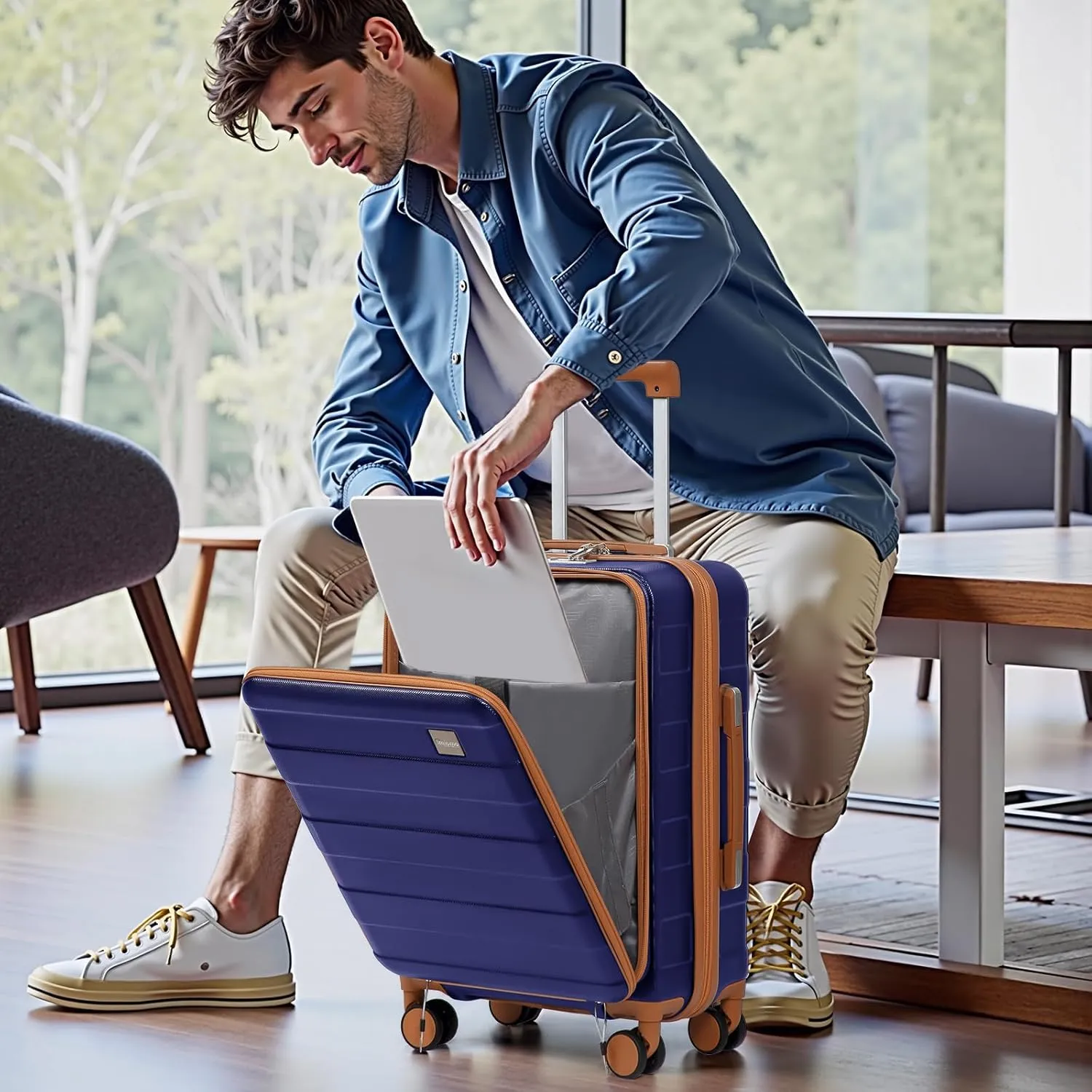 imiomo Carry on Luggage Airline Approved with TSA Lock, Hard Shell 20 Inch Travel Carry-on Suitcase with Spinner Wheels and Charging Port, Navy
