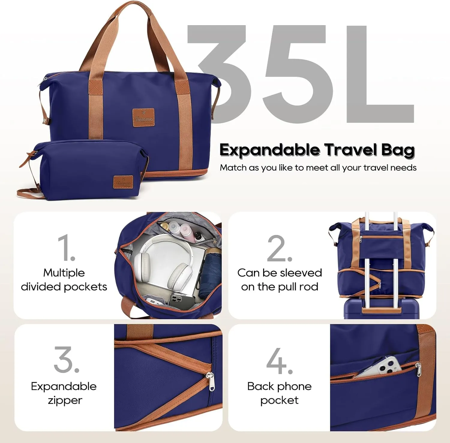 imiomo Carry on Luggage Airline Approved with TSA Lock, Hard Shell 20 Inch Travel Carry-on Suitcase with Spinner Wheels and Charging Port, Navy