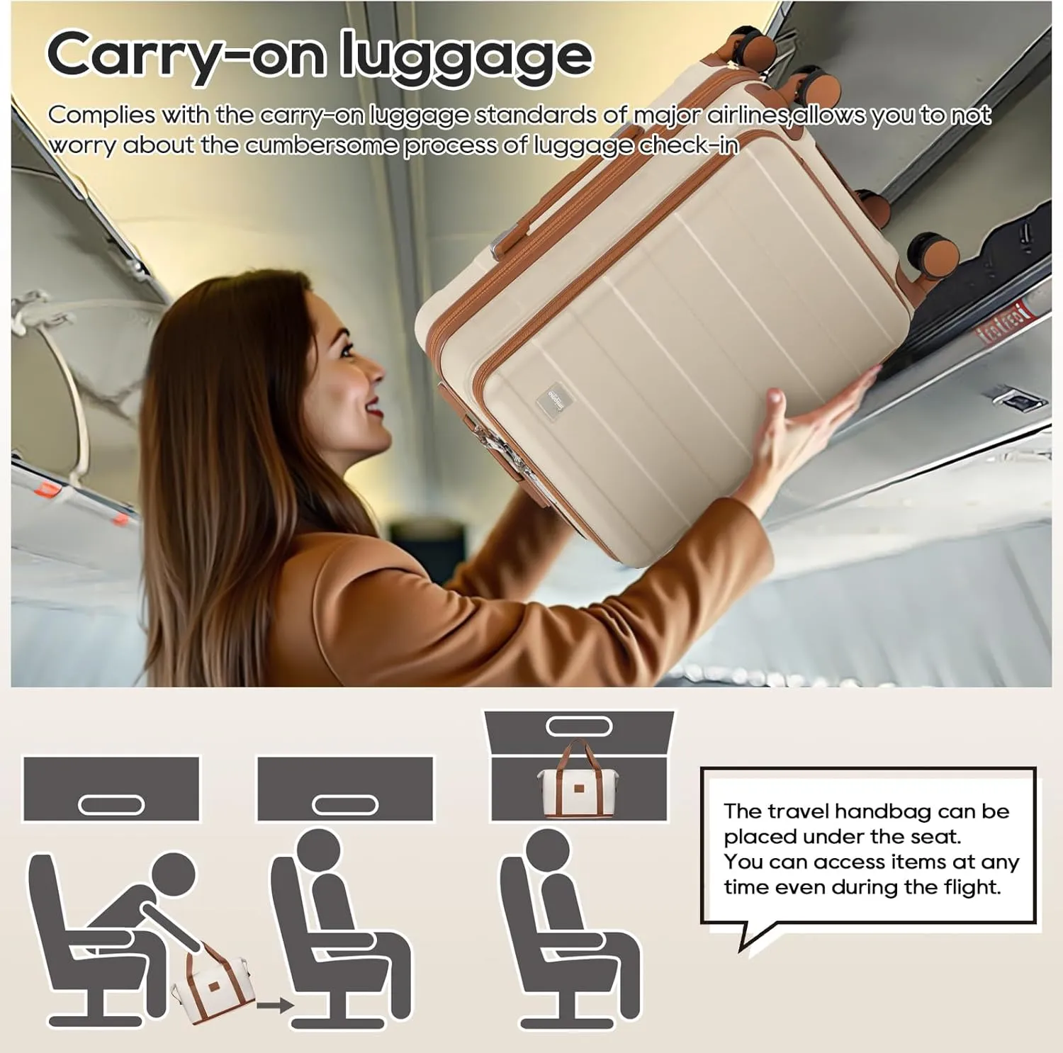 imiomo Carry on Luggage Airline Approved with TSA Lock, Hard Shell 20 Inch Travel Carry-on Suitcase with Spinner Wheels and Charging Port, White