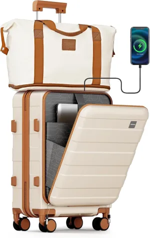 imiomo Carry on Luggage Airline Approved with TSA Lock, Hard Shell 20 Inch Travel Carry-on Suitcase with Spinner Wheels and Charging Port, White