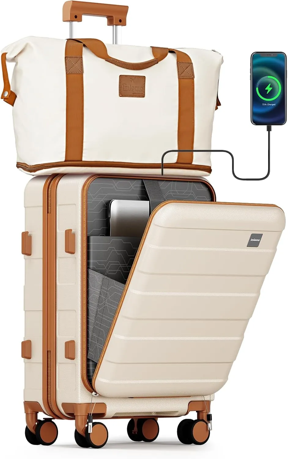 imiomo Carry on Luggage Airline Approved with TSA Lock, Hard Shell 20 Inch Travel Carry-on Suitcase with Spinner Wheels and Charging Port, White