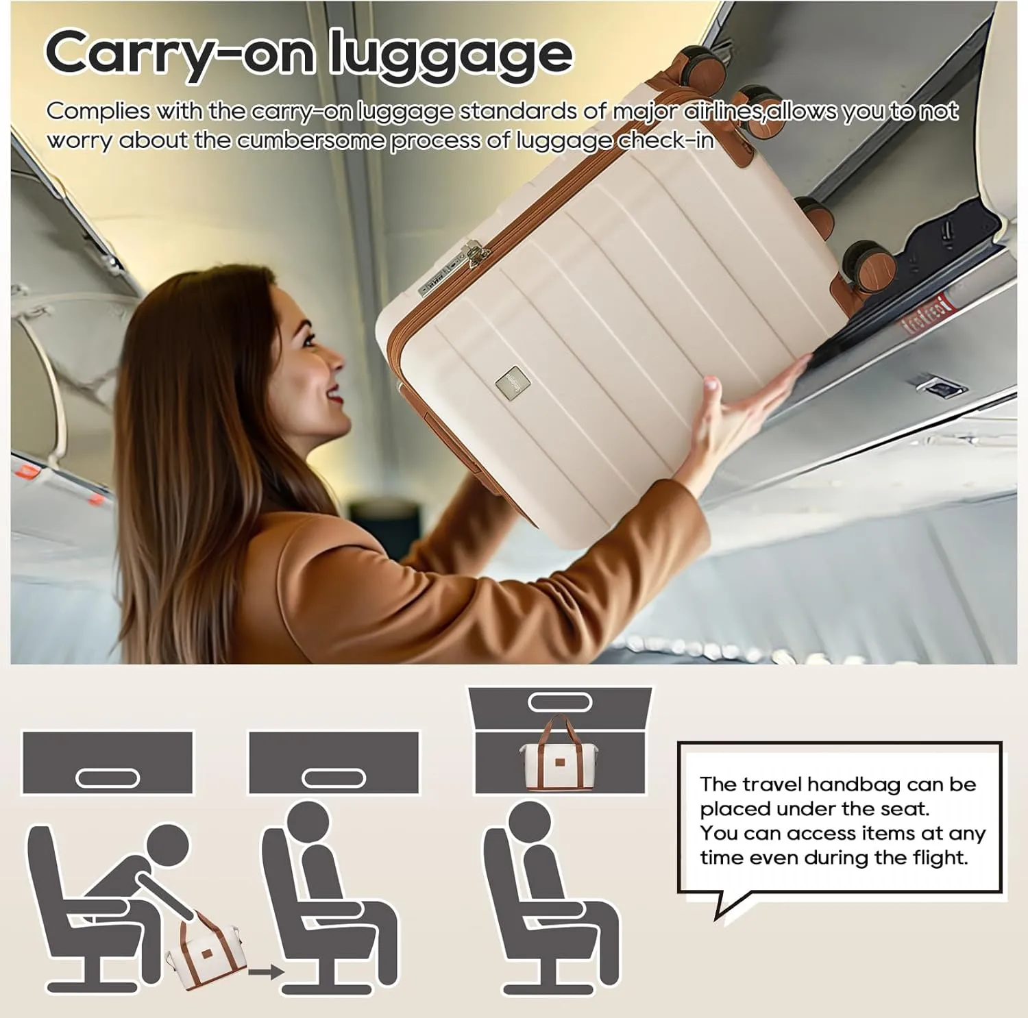 imiomo Luggage Sets 2 Piece with Spinner Wheels and Front Open Pocket, Lightweight Hardside Carry on and Check Travel Suitcase Set with TSA Lock and YKK Zipper, 20/24, Beige