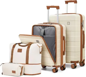 imiomo Luggage Sets 2 Piece with Spinner Wheels and Front Open Pocket, Lightweight Hardside Carry on and Check Travel Suitcase Set with TSA Lock and YKK Zipper, 20/24, Beige