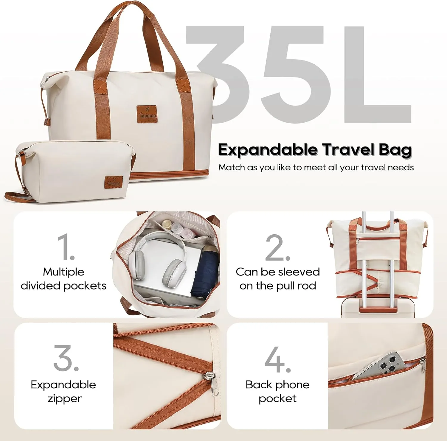 imiomo Luggage Sets 2 Piece with Spinner Wheels and Front Open Pocket, Lightweight Hardside Carry on and Check Travel Suitcase Set with TSA Lock and YKK Zipper, 20/24, Beige