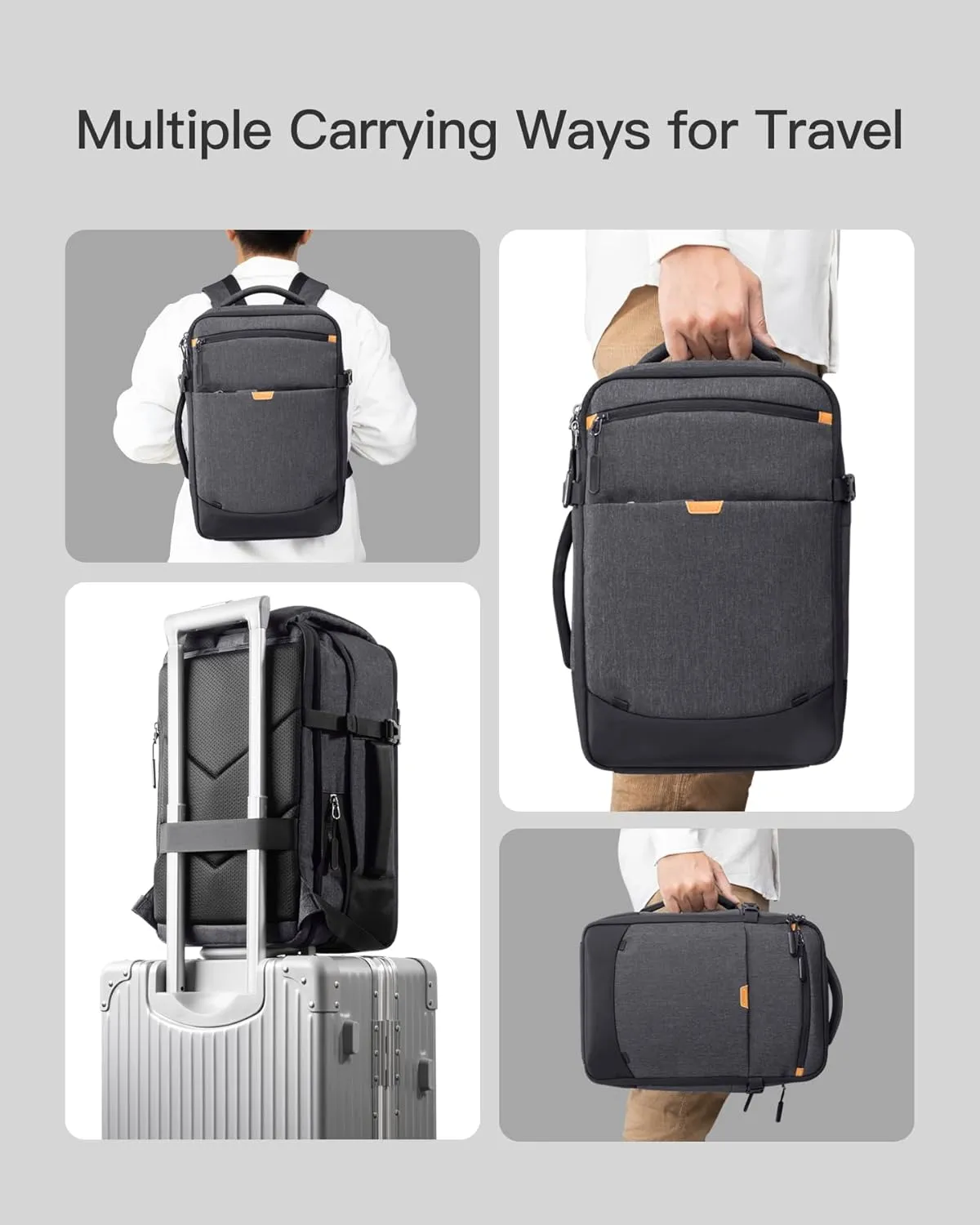 Inateck 17-20L Expandable Carry on Travel Laptop Backpack for Airline Approved, Splash-resistant 3-Way Cabin Luggage for Low-cost/Budget Airlines, Compatible with 14-Inch Laptops, Black