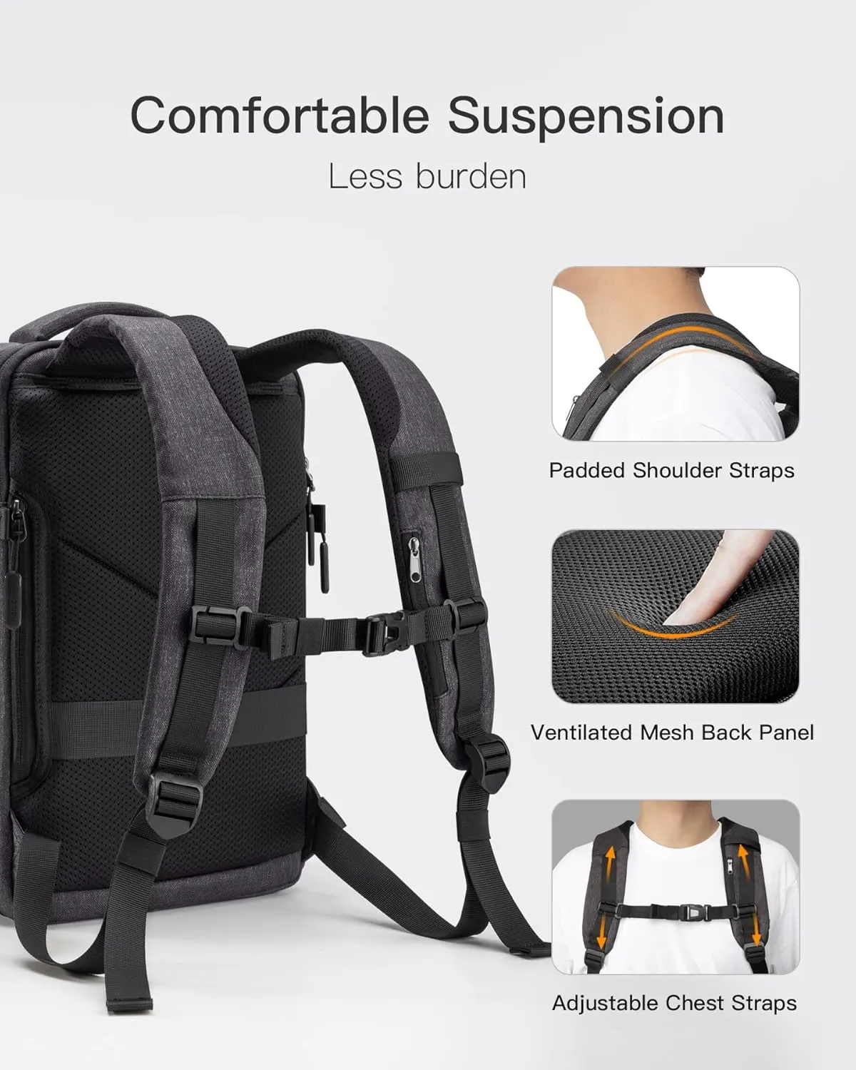 Inateck 17-20L Expandable Carry on Travel Laptop Backpack for Airline Approved, Splash-resistant 3-Way Cabin Luggage for Low-cost/Budget Airlines, Compatible with 14-Inch Laptops, Black