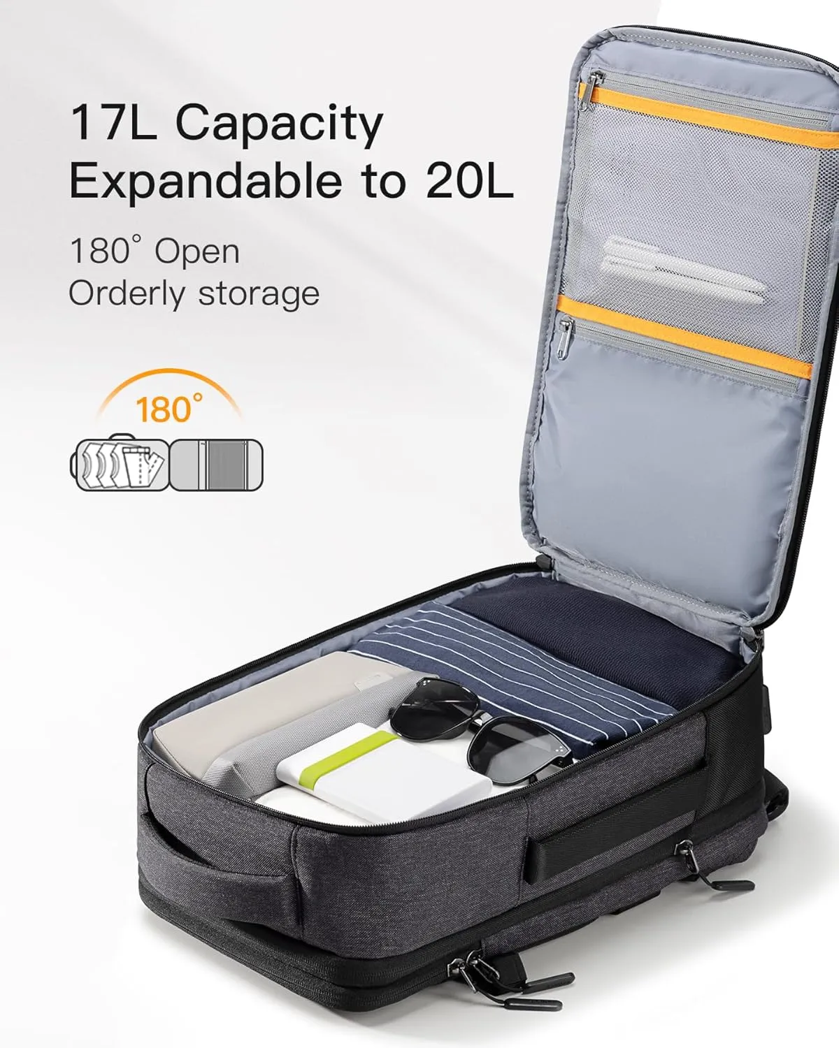 Inateck 17-20L Expandable Carry on Travel Laptop Backpack for Airline Approved, Splash-resistant 3-Way Cabin Luggage for Low-cost/Budget Airlines, Compatible with 14-Inch Laptops, Black