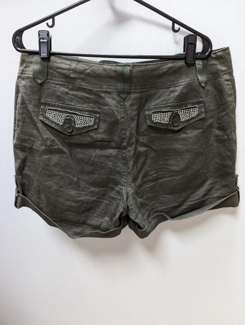 INC Army Green Embellished Linen Shorts