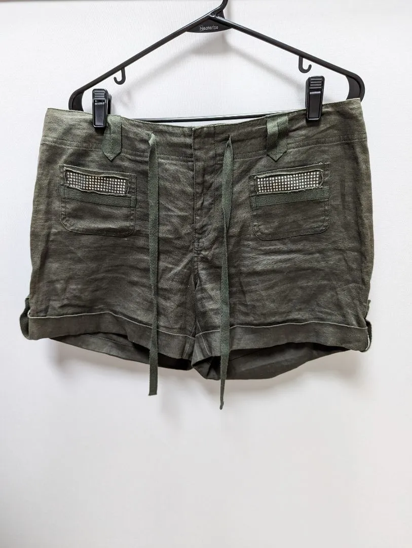 INC Army Green Embellished Linen Shorts