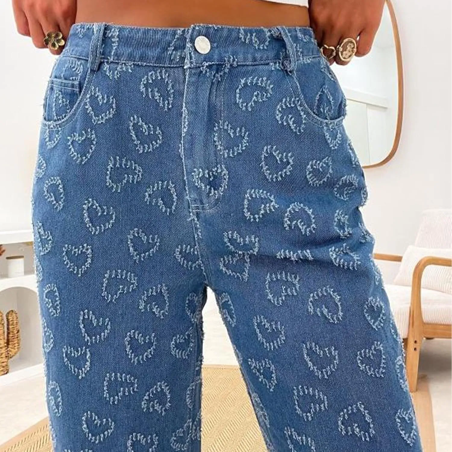 Indie Aesthetics Jeans for Women Gothic Punk Wide Leg Long Length Denim Pants Y2k Loose Casual Jeans Streetwear