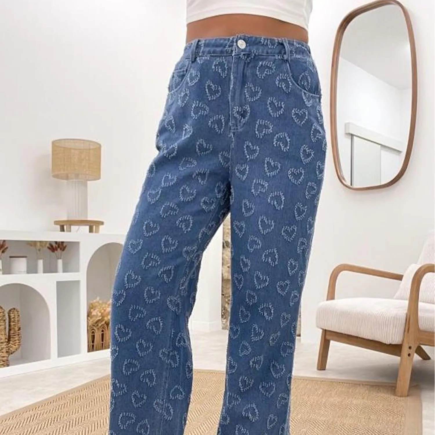 Indie Aesthetics Jeans for Women Gothic Punk Wide Leg Long Length Denim Pants Y2k Loose Casual Jeans Streetwear