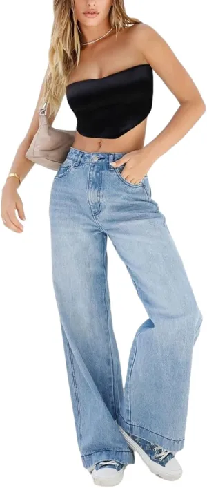 Indie Aesthetics Jeans for Women Gothic Punk Wide Leg Long Length Denim Pants Y2k Loose Casual Jeans Streetwear