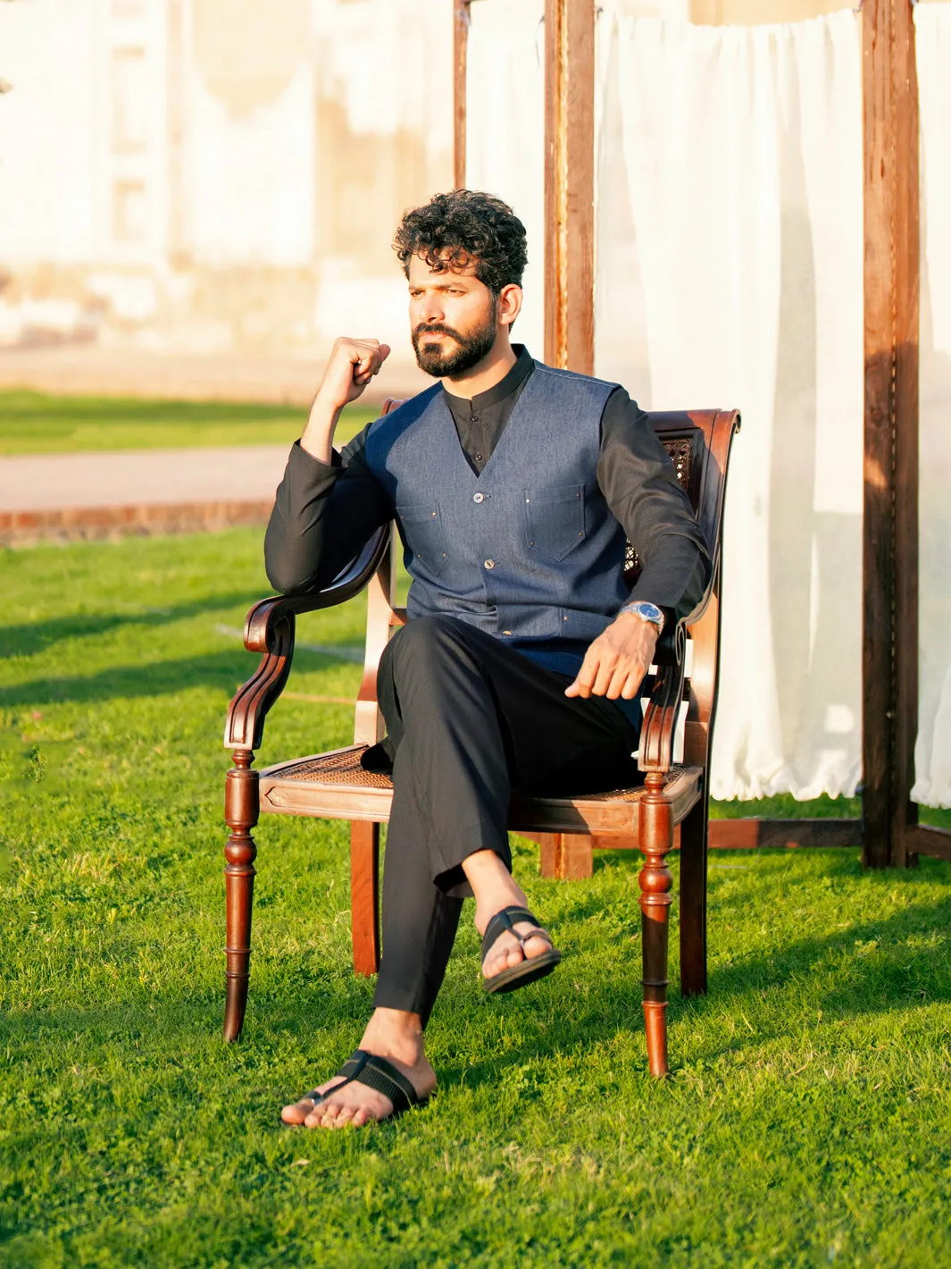 Indigo Polyester Cotton Waistcoat - AL-WC-540