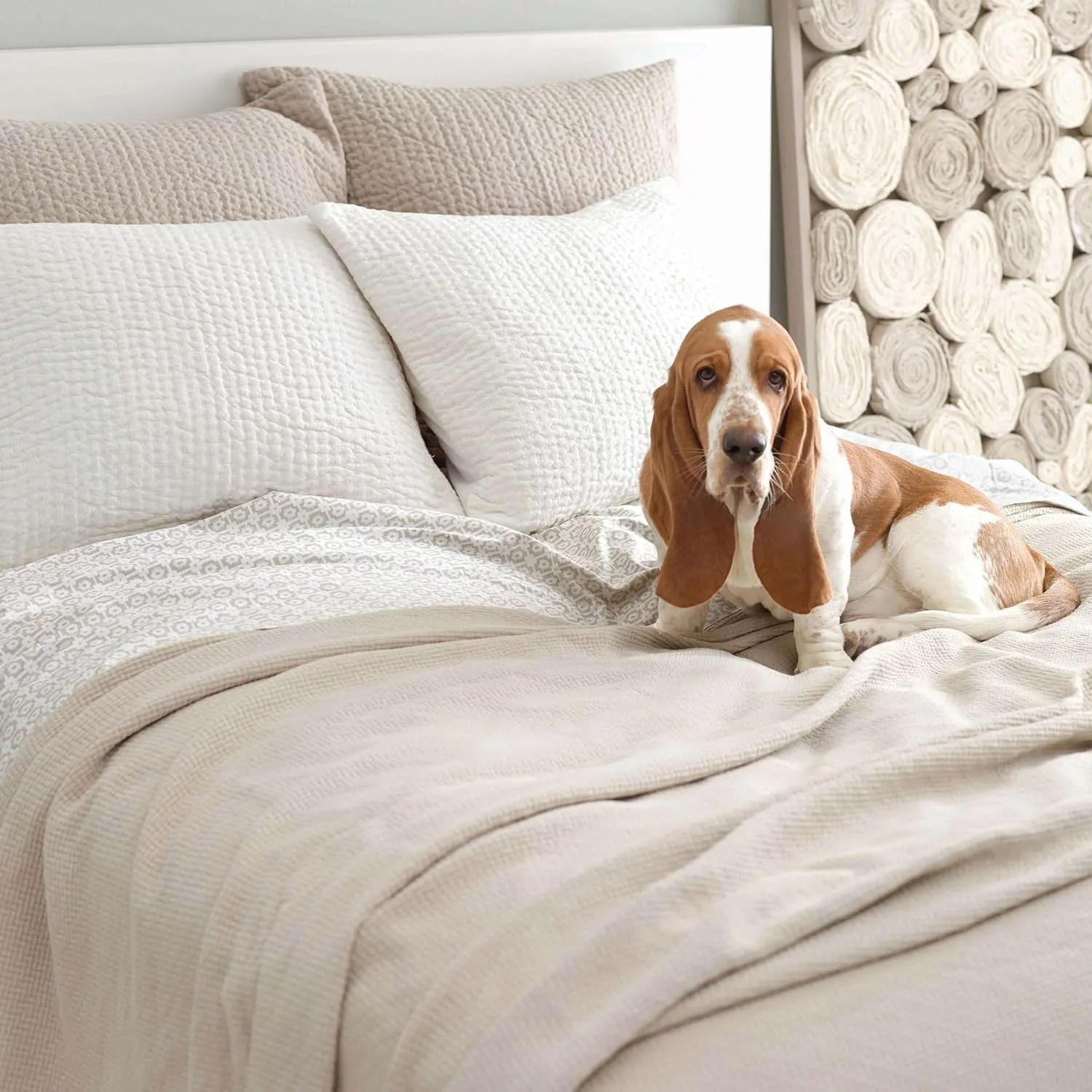 Interlaken Sand Matelasse Coverlet, King Size, Neutral Solid Pattern