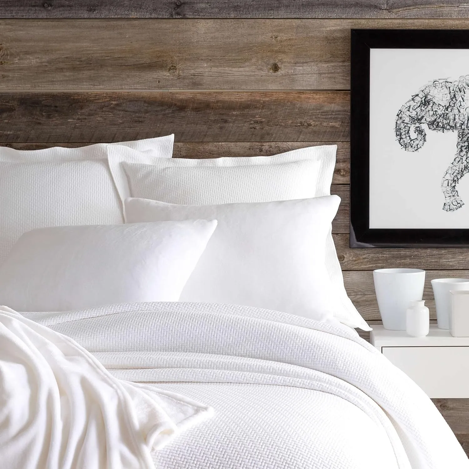 Interlaken White Matelasse Coverlet, Queen Size, White Solid Pattern