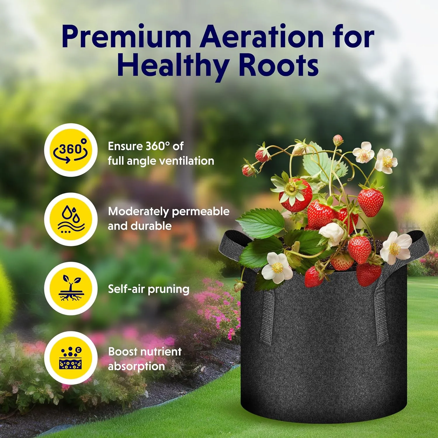 iPower 10 Pack 2 Gallon Grow Bags, Garden Planting Nonwoven Fabric Pots with Reinforced Handle, Heavy Duty and Aeration Planter Pot for Tomato, Fruits, Vegetables and Flowers