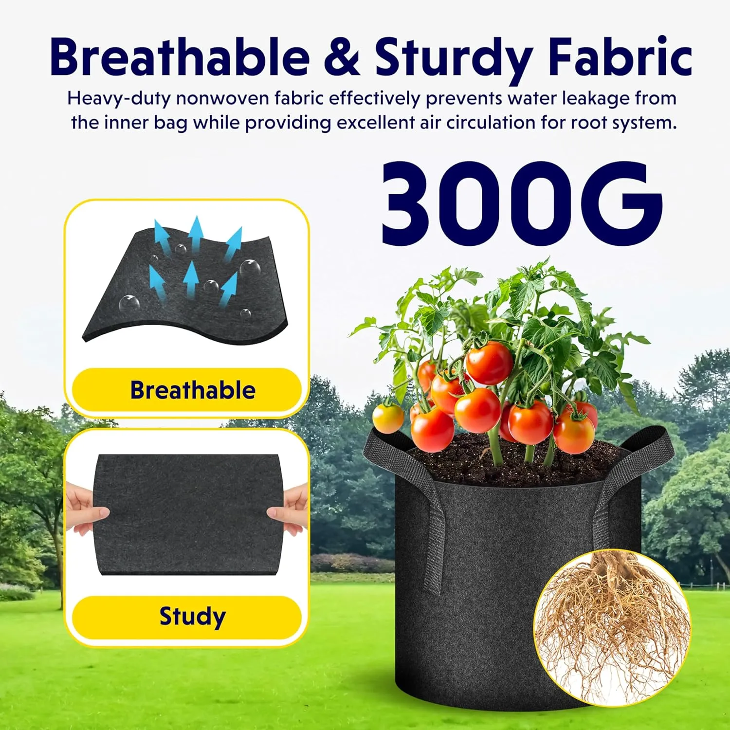 iPower 10 Pack 2 Gallon Grow Bags, Garden Planting Nonwoven Fabric Pots with Reinforced Handle, Heavy Duty and Aeration Planter Pot for Tomato, Fruits, Vegetables and Flowers
