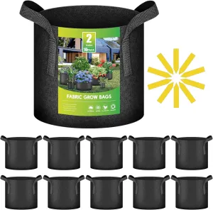 iPower 10 Pack 2 Gallon Grow Bags, Garden Planting Nonwoven Fabric Pots with Reinforced Handle, Heavy Duty and Aeration Planter Pot for Tomato, Fruits, Vegetables and Flowers