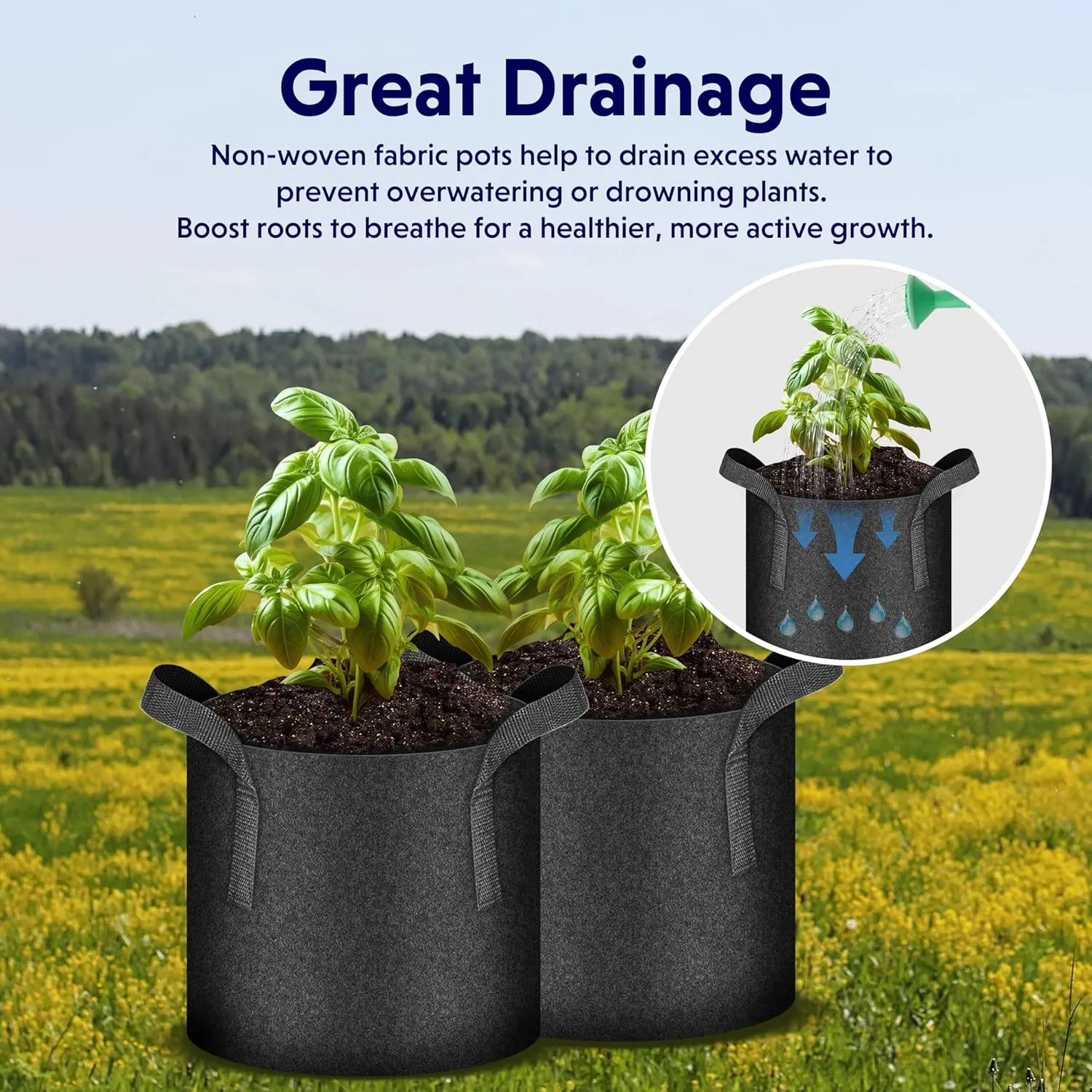 iPower 10 Pack 2 Gallon Grow Bags, Garden Planting Nonwoven Fabric Pots with Reinforced Handle, Heavy Duty and Aeration Planter Pot for Tomato, Fruits, Vegetables and Flowers
