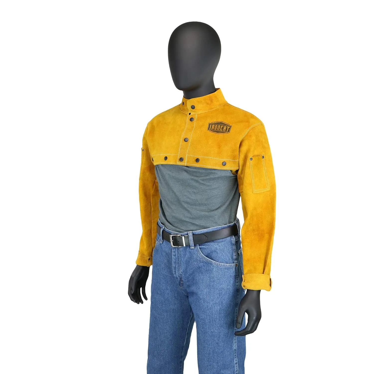 IRONCAT 7000 Cowhide Leather Welding Cape Sleeve - Golden Yellow, Medium Size Cape Jacket with Heat Resistance. Welding Gears