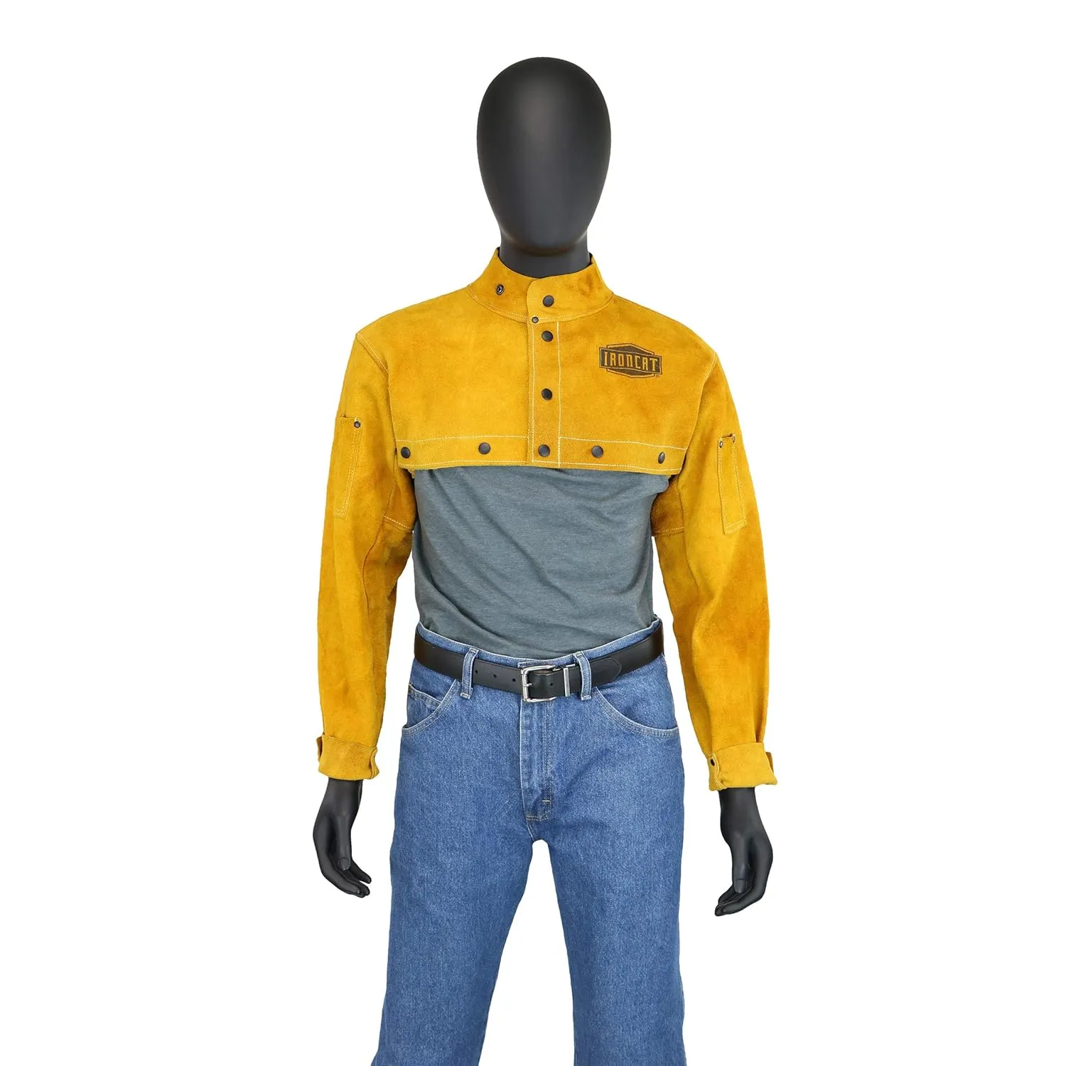 IRONCAT 7000 Cowhide Leather Welding Cape Sleeve - Golden Yellow, Medium Size Cape Jacket with Heat Resistance. Welding Gears