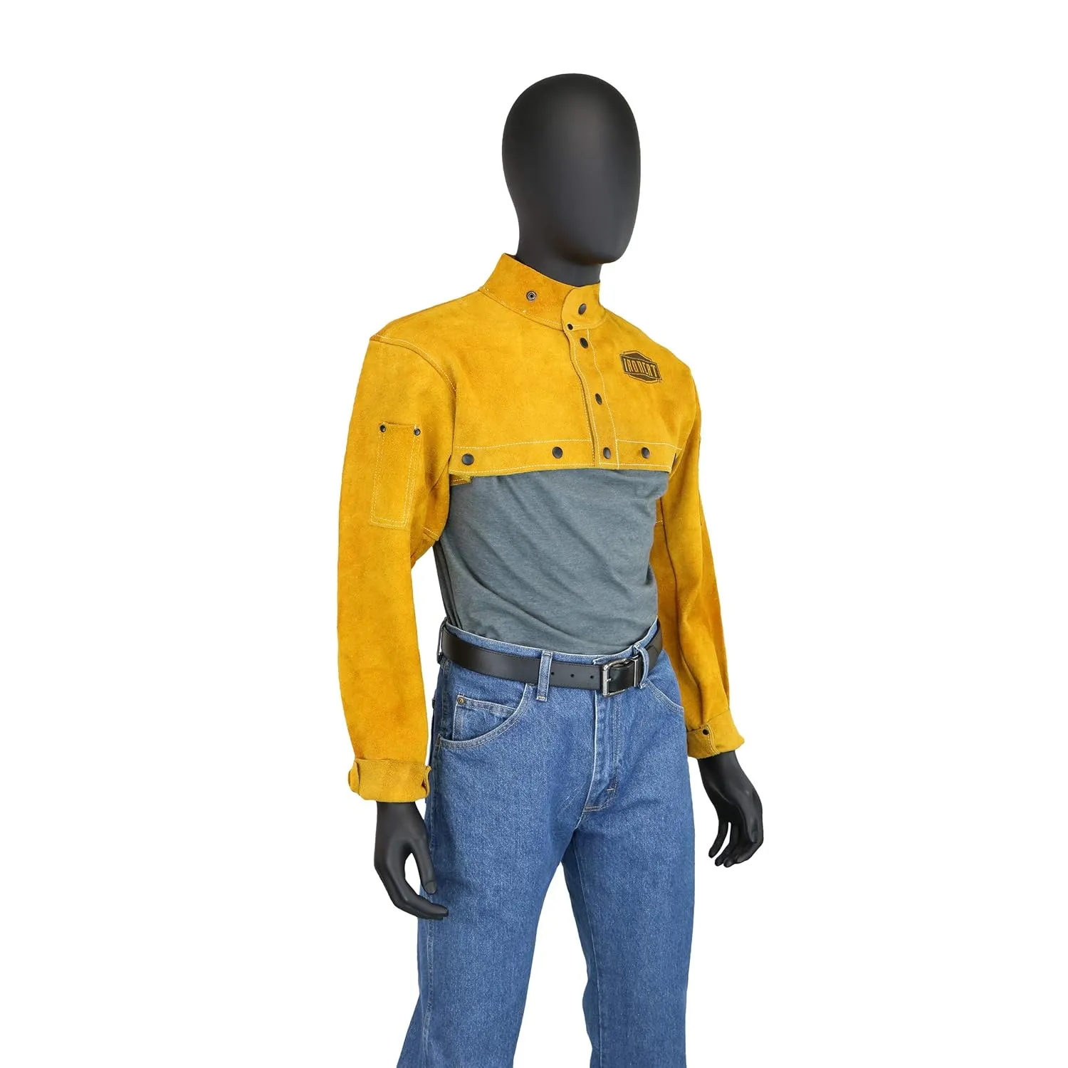 IRONCAT 7000 Cowhide Leather Welding Cape Sleeve - Golden Yellow, Medium Size Cape Jacket with Heat Resistance. Welding Gears