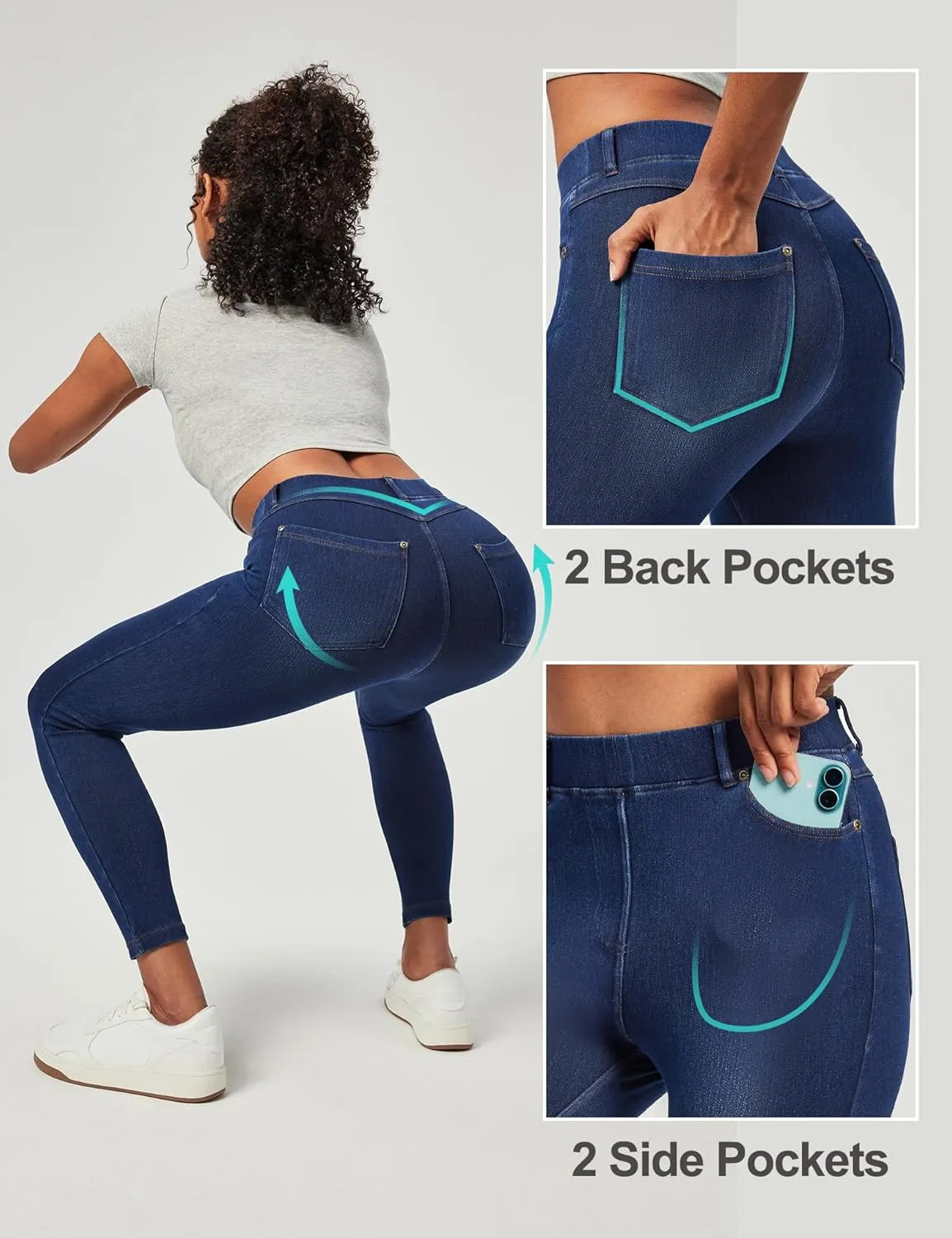 IUGA Jeggings for Women Tummy Control Stretchy Jeans for Women High Waisted Pull on Skinny Jean Leggings with Pockets Trendy
