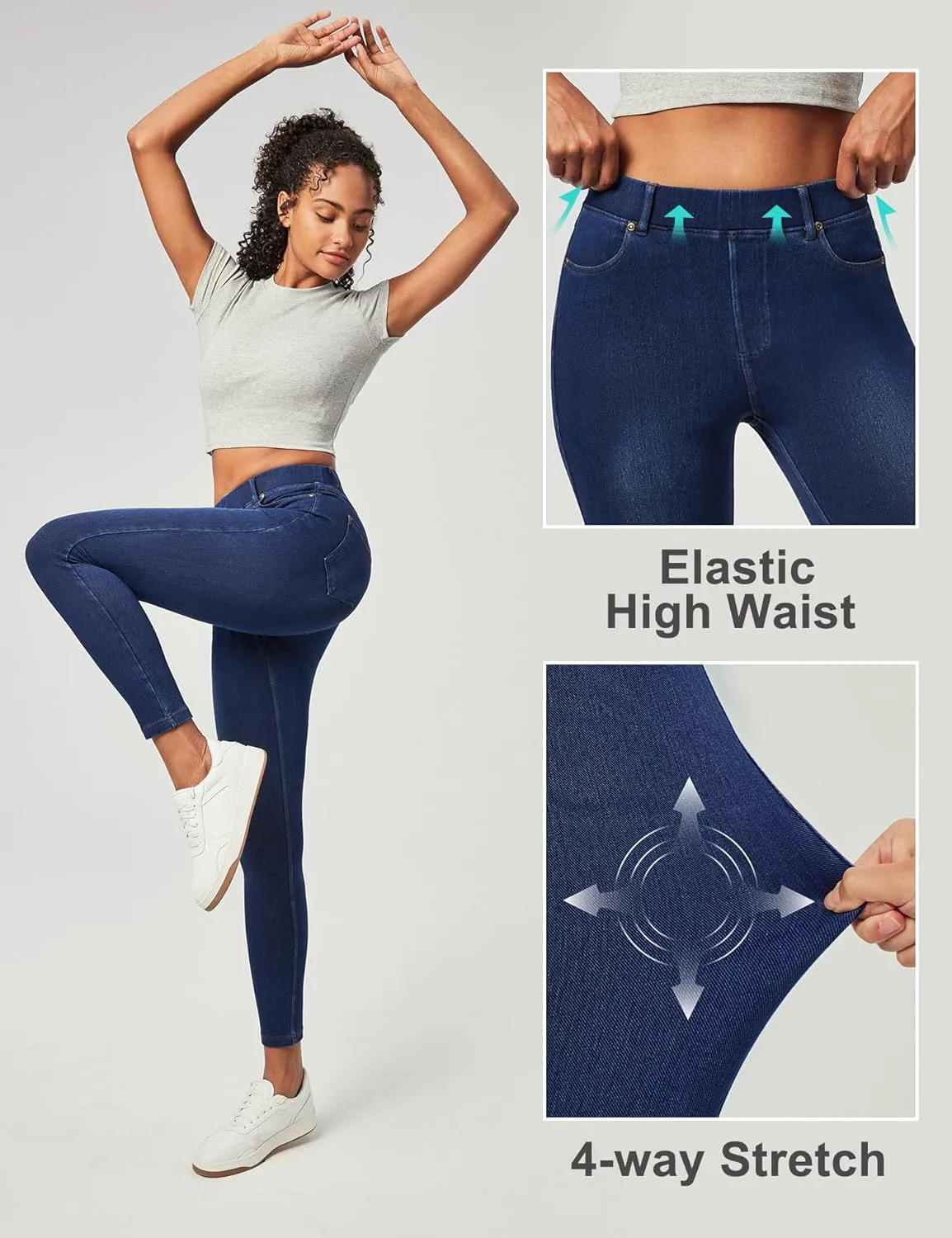 IUGA Jeggings for Women Tummy Control Stretchy Jeans for Women High Waisted Pull on Skinny Jean Leggings with Pockets Trendy