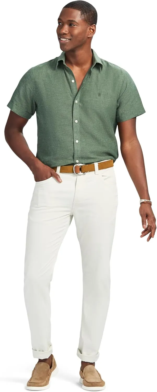 IZOD Men's Linen Button Down Short Sleeve Shirt