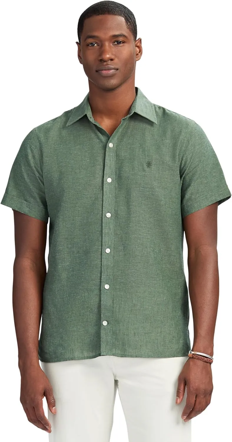IZOD Men's Linen Button Down Short Sleeve Shirt