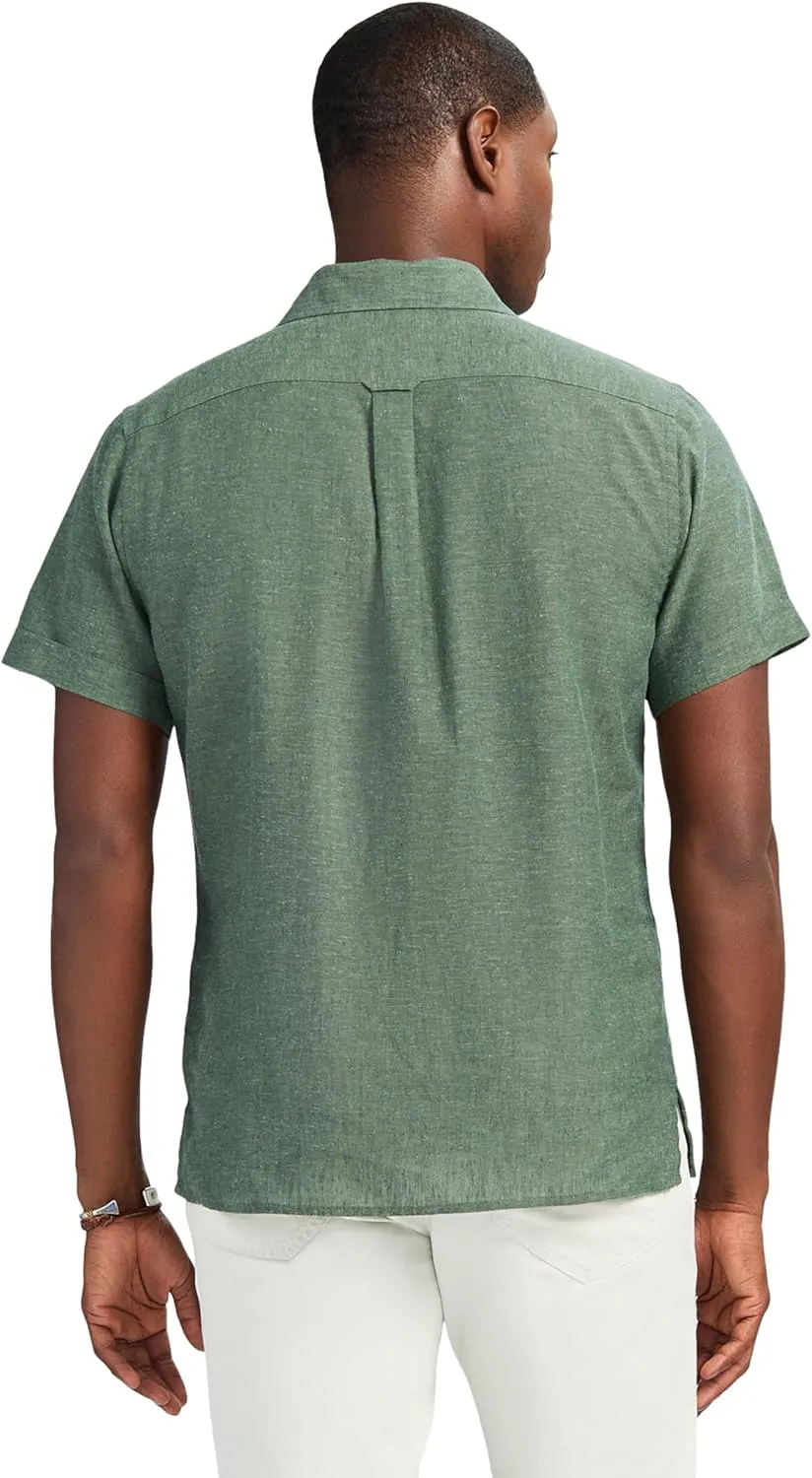 IZOD Men's Linen Button Down Short Sleeve Shirt
