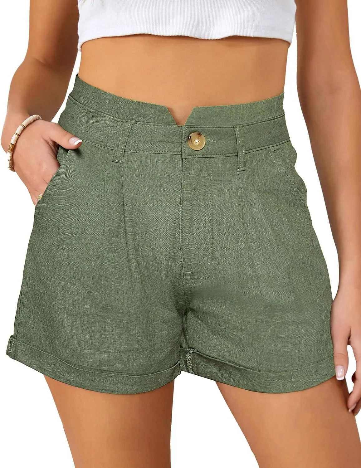JASAMBAC Women's High Waisted Denim Shorts Rolled Hem Wide Leg Casual Jean Shorts with Pockets