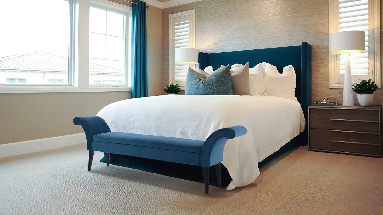 Jennifer Taylor Home Alexis Flared Arm Entryway Bench, Satin Teal