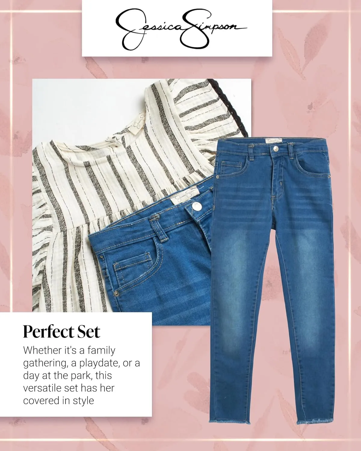 Jessica Simpson Girls’ Pants Set – Shirt and Stretch Denim Jeans – Cute Outfit Set for Girls (4-12)